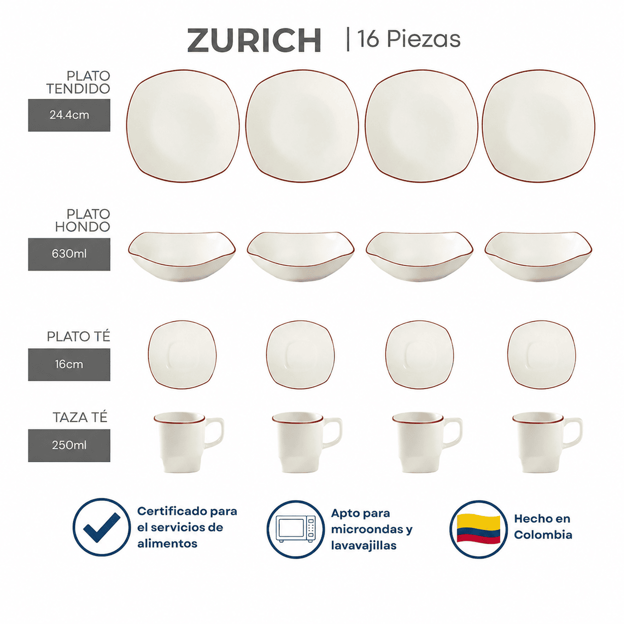 Juego de vajilla 16 piezas Zurich Corona - Image 3